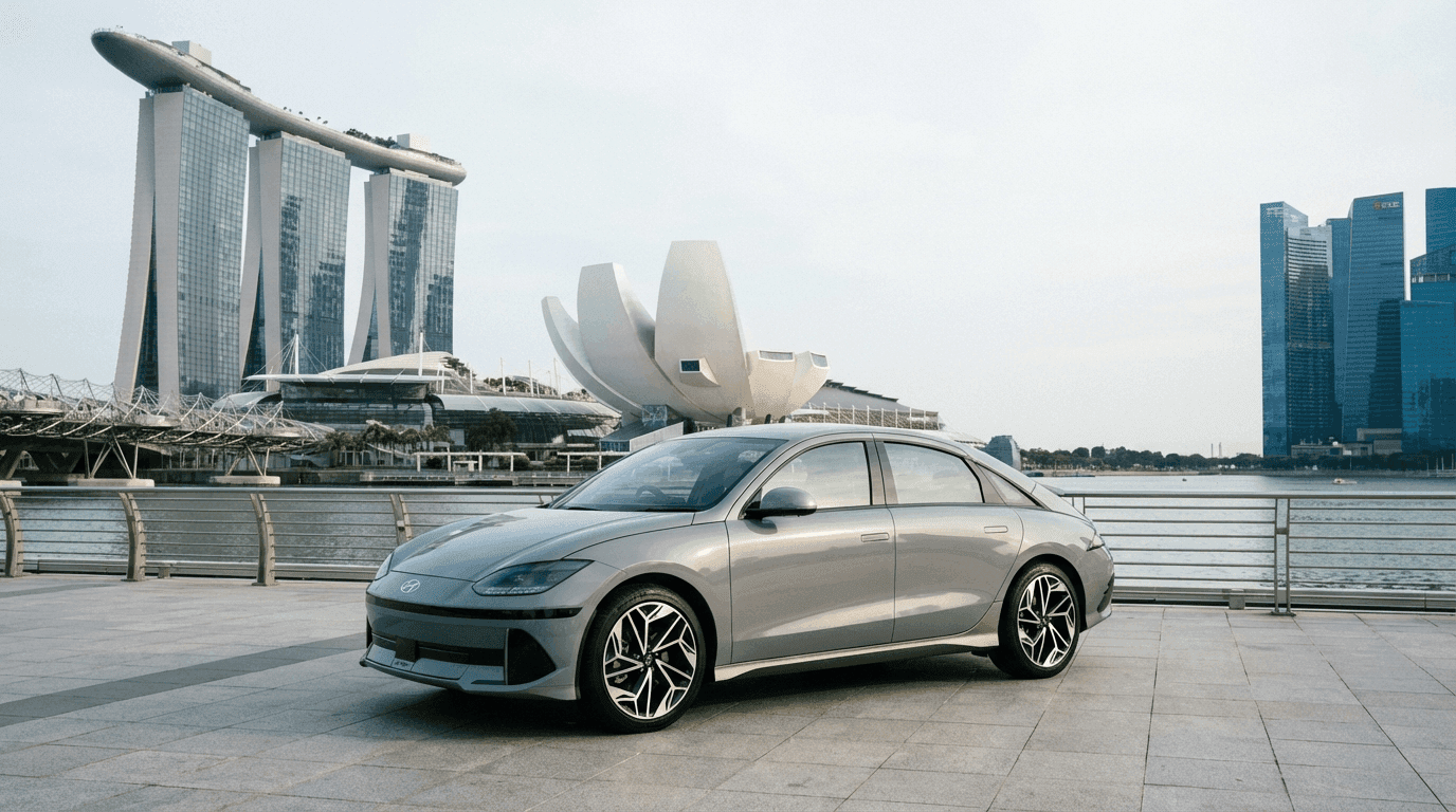 Hyundai Ioniq 6 in Cyber Grey at Singapore waterfront